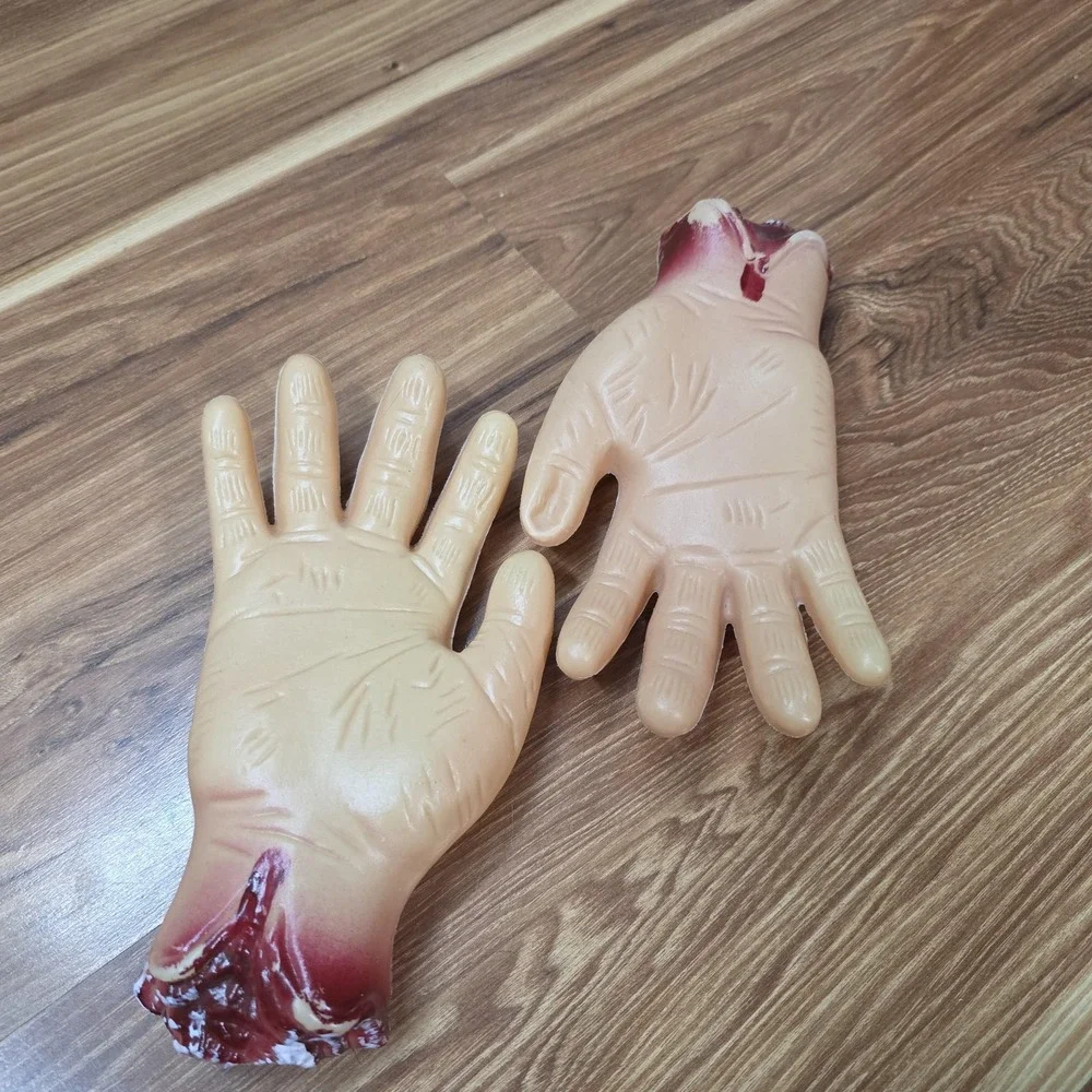 Vintage Greenbrier Halloween Severed Hands Prop Pair Bloody Plastic Horror Decor